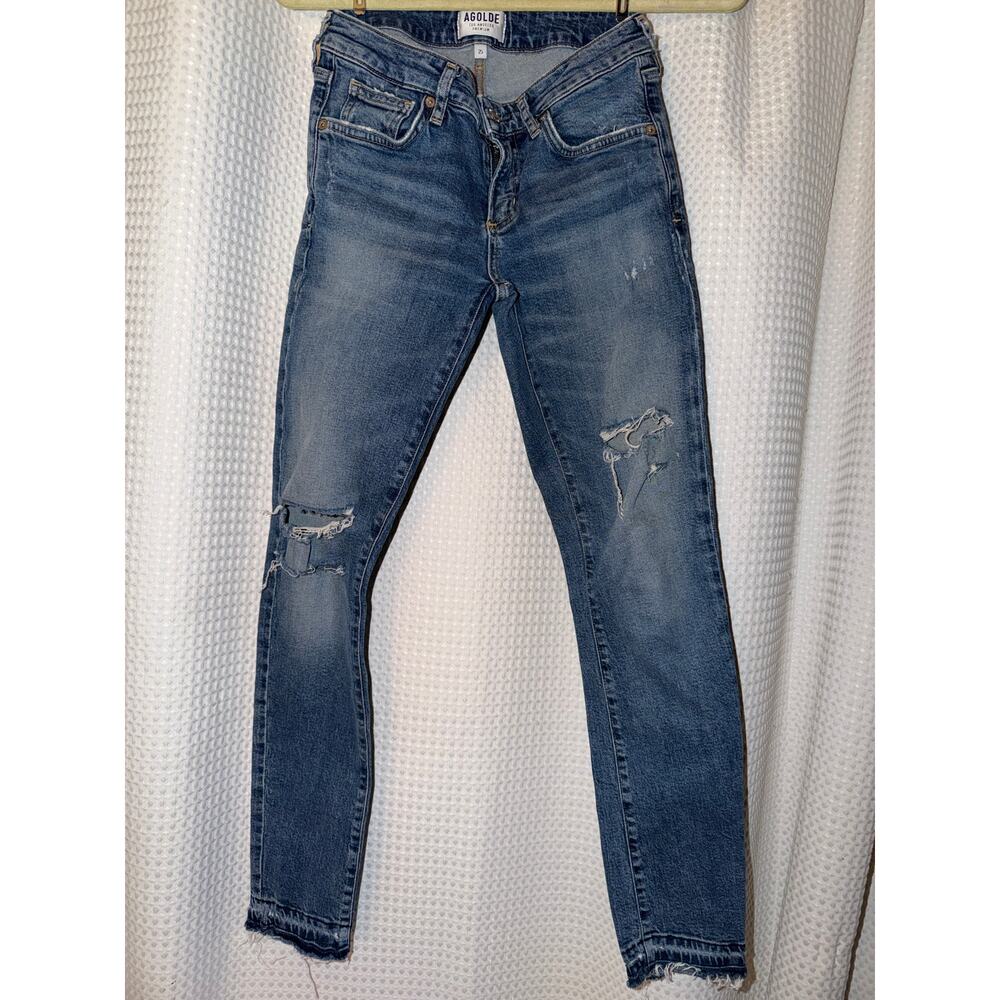 AGOLDE Distressed Skinny Jeans Womens 25 Raw Hem Stretch Denim Blue Jeans